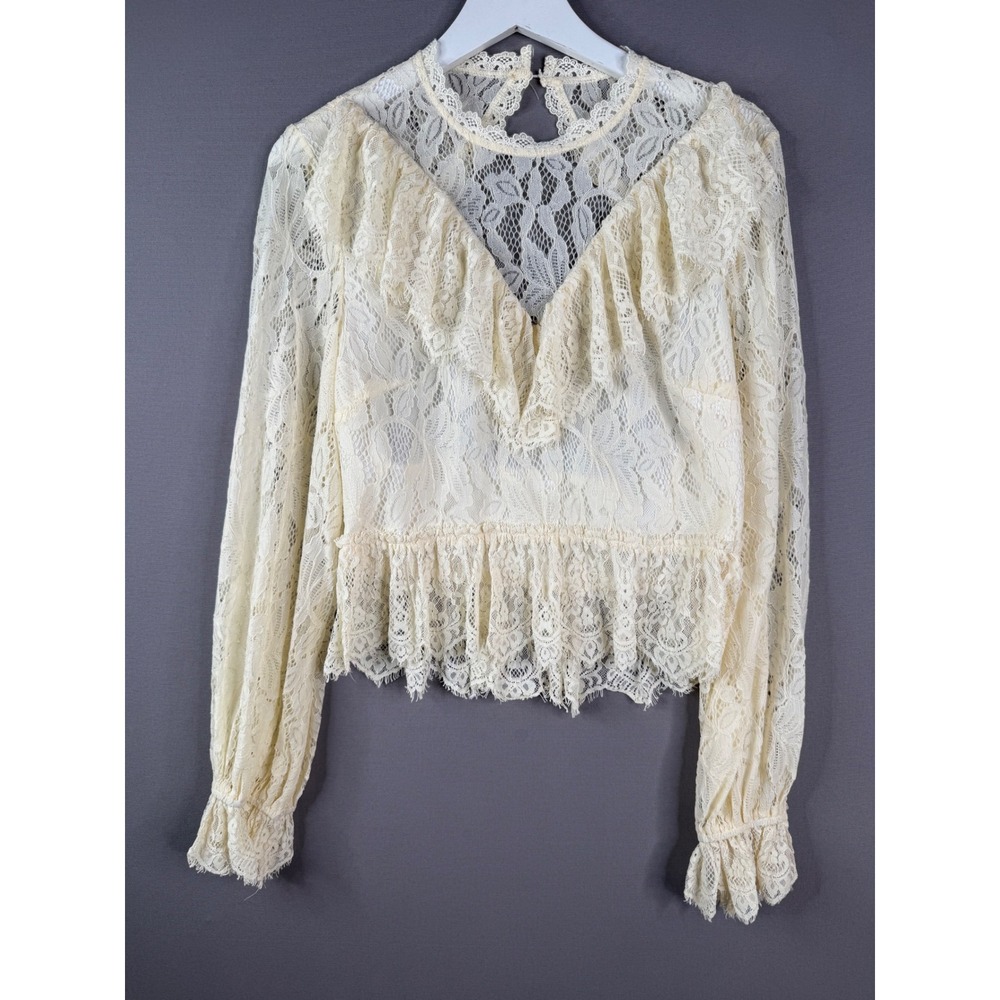 Altar'd State Lace Top Womens XL Cream Ruffle Smocked Peplum Victorian Coquette